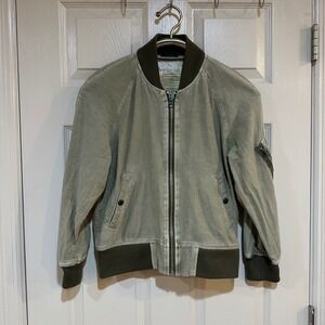 R13 Hemp Shrunken Flight Jacket Light Olive Green Bomber Japanese Fabric